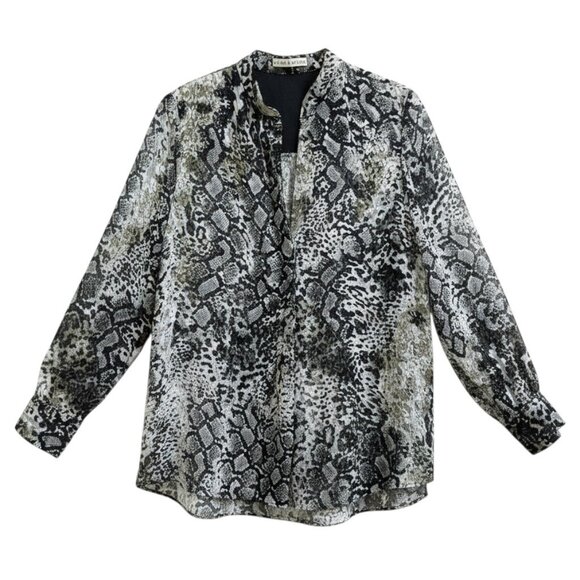 Alice + Olivia Snake Print Silk Button Down Blouse M Designer Luxury Top - Picture 1 of 8